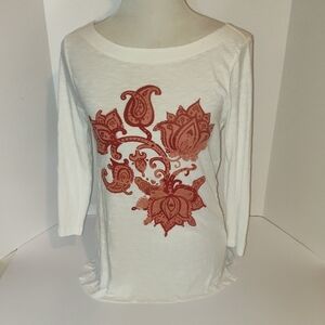 Loft Outlet Women's White and Red  Flower Paisley 3/4 Sleeve Top Size small